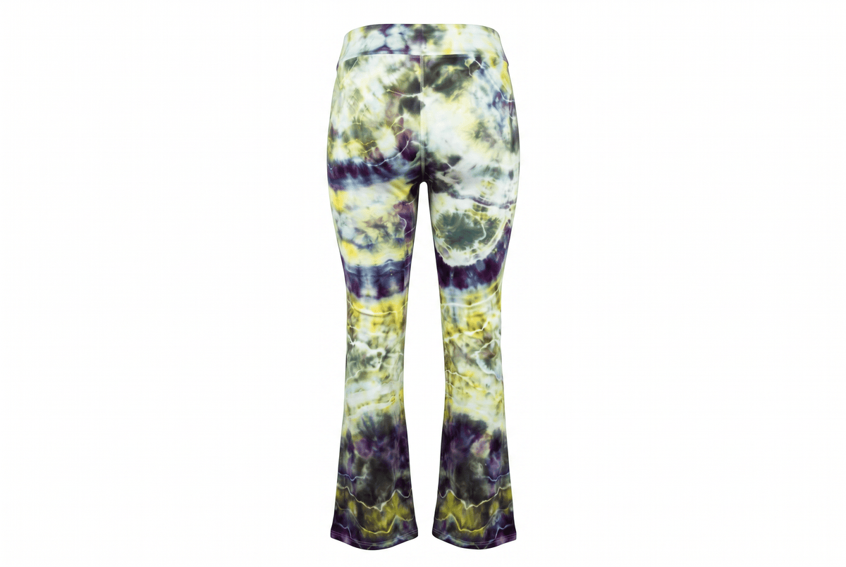Medium Northern Lights Bell Yoga Pants — one-of-a-kind hand-dyed apparel by Bitter Buffalo Art, Breckenridge, Colorado.
