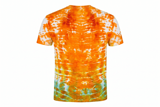 XL Sunfire Horizon Ice-Dyed T-Shirt — one-of-a-kind hand-dyed apparel by Bitter Buffalo Art, Breckenridge, Colorado.