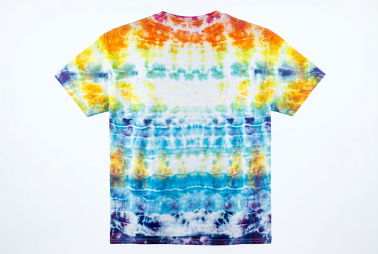 2XL Mountain Sunrise Ice-Dyed T-Shirt — one-of-a-kind hand-dyed apparel by Bitter Buffalo Art, Breckenridge, Colorado.