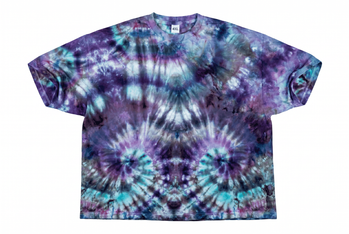 4XL Twilight Bloom Tie-Dye T-Shirt — one-of-a-kind hand-dyed apparel by Bitter Buffalo Art, Breckenridge, Colorado.